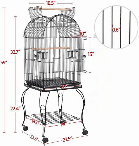 Vista 4 de Yaheetech - Jaula para pájaros de 150 cm, de pie, rodante, de cúpula media, con parte superior abierta, para loros, cacatúas, conuras del sol