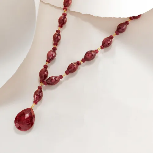 Vista 3 de Ross-Simons 175.00 ct. t.w. Ruby Drop Necklace in 18kt Yellow Gold Over Sterling Silver