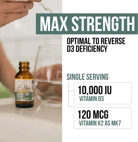 Vista 3 de Vitamina D3 K2 orgánica de plantas 10000 iu - MK7 All-Trans de MenaQ7 (120 mcg K2) - Gotas sublinguales D3 10,000 iu (colecalciferol) 100% orgánicas