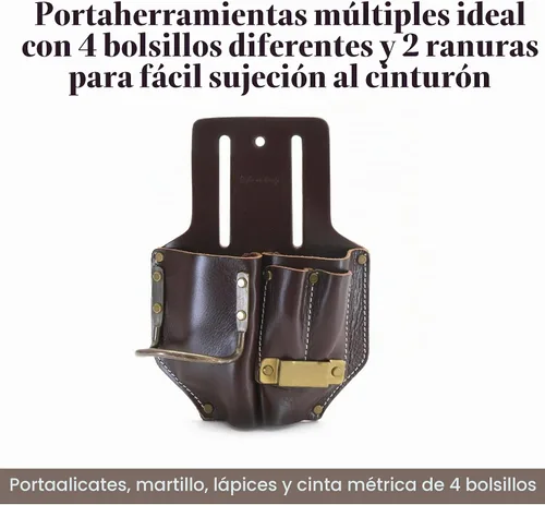 Vista 2 de Style N Craft Alicates de 4 bolsillos, martillo, lápices y soporte para cinta, bolsa de herramientas de cuero de grano completo, soporte