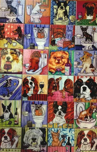 Vista 2 de Fawn pug taking a bath dog art tile coaster - multple sizes (Size: 4.25x4.25, Backing: with sawtooth hanger)