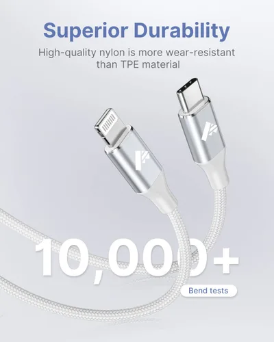 Vista 5 de Cable USB C a Lightning de 3 pies, paquete de 2 cables USB C para iPhone, certificado MFi, trenzado, tipo C, cable de carga rápida, compatible