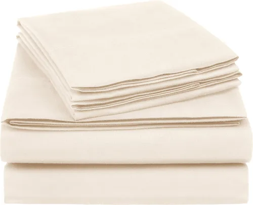 Vista 5 de Amazon Basics Essential - Juego de sábanas de mezcla de algodón de 4 piezas, tamaño Queen, color beige, sólido