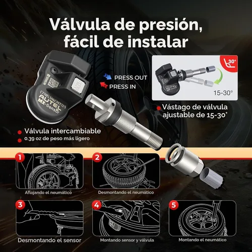 Vista 7 de Autel Sensor TPMS MX-Sensor 2 en 1 (prensado), sensor de presión de neumáticos TPMS programable 315MHz+433MHz, 100% clonable, igual que los sensores
