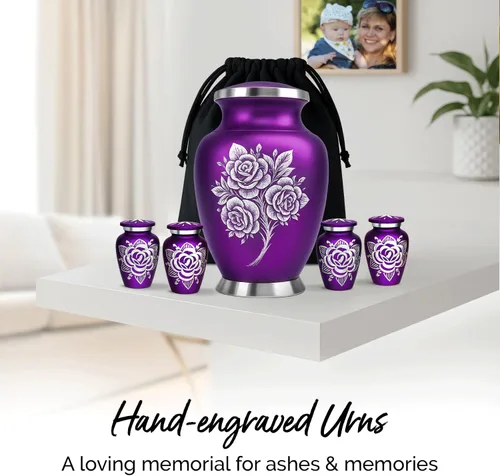 Vista 5 de Urnas de cremación para cenizas humanas adultas – Urna funeraria para mujeres cenizas con juego de recuerdo – Elegantes urnas conmemorativas