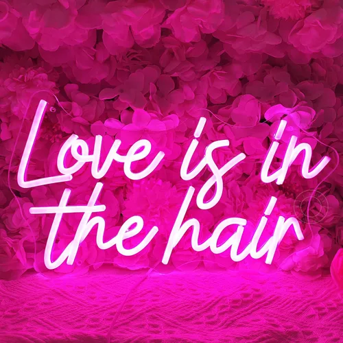 Vista 2 de SYLHOME Letrero de luz LED de neón con texto en inglés «Love Is In The Hair» para peluquería, peluquería, peluquería, peluquería, estudio