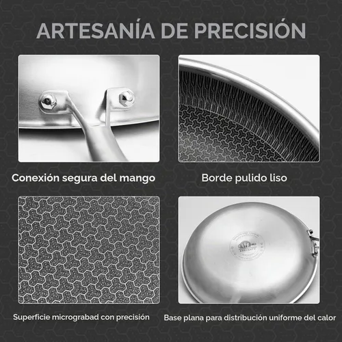 Vista 8 de Sartén de acero inoxidable de 11 pulgadas, sartén de panal de abeja 18/10 de 3 capas, compatible con inducción, sartén de acero inoxidable apta