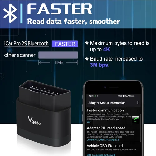 Vista 4 de Vgate Escáner OBD2 iCar Pro Bluetooth4.0 (iOS, Android) y Vgate iCar Pro 2S Bluetooth5.2 (iOS, Android)