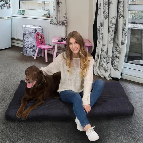 Vista 7 de Cama de espuma de memoria ortopédica lavable para perro de Pet Support Systems, extra grande, 40 pulgadas x 35 pulgadas x 4 pulgadas, mezclilla azul