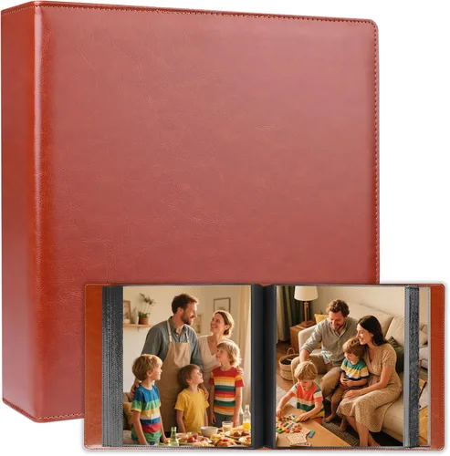 Vista 14 de Álbum de fotos 8x10 de 168 bolsillos con capacidad para 168 fotos, cubierta de piel de gran capacidad para fotos familiares de 8 x 10, álbum de Beige