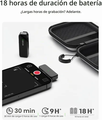 Vista 3 de Rythflo Micrófono Lavalier inalámbrico para iPhone 17/16/15 y Android Negro carbón