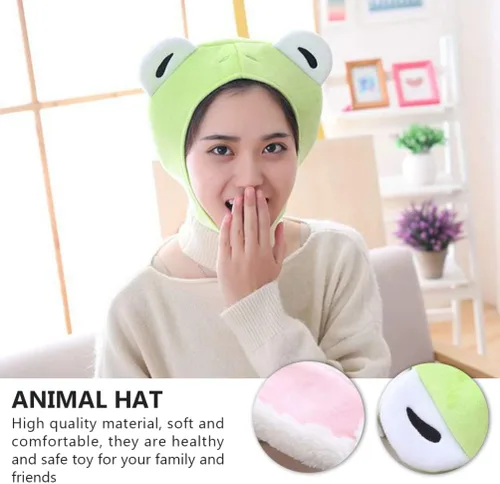 Vista 9 de KESYOO Sombrero de rana, 2 unidades, sombrero de orejas de conejo y sombrero de rana, divertido sombrero de animal de peluche, sombrero de rana