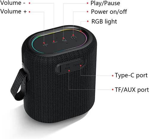 Vista 6 de E I F E R V22 Mini altavoz inalámbrico con graves dinámicos, diseño portátil de mano, Bluetooth 5.3, IPX6 impermeable, emparejamiento estéreo TWS