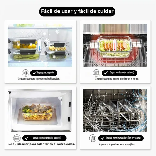 Vista 7 de coccot Recipientes de vidrio para almacenamiento de alimentos con tapas herméticas, recipientes de vidrio para preparación de comidas con tapas a