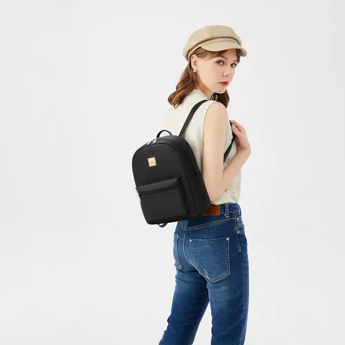 Vista 2 de Cusangel - Mochila pequeña resistente al agua para niñas, mochila pequeña para mujeres, niños, viajes escolares, Negro puro, Mochilas tipo mochila