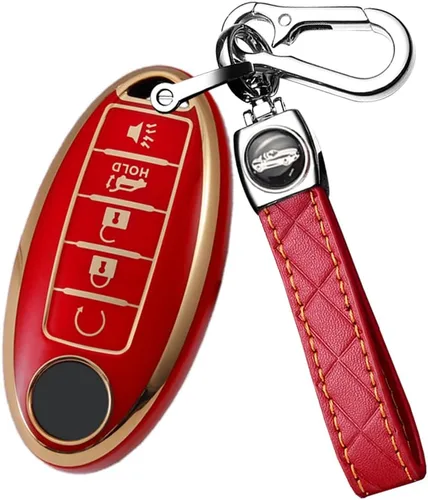 Vista 5 de ontto Protector de llavero de automóvil de 5 botones con llavero de TPU suave, borde dorado, guante para llaves Infiniti JX35 Q50 Q60 QX56 QX60 QX80