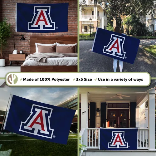 Vista 3 de Desert Cactus Bandera de la Universidad de Arizona UA – Bandera de gatos salvajes de 3 x 5 pies, tela duradera para interiores y exteriores, diseño