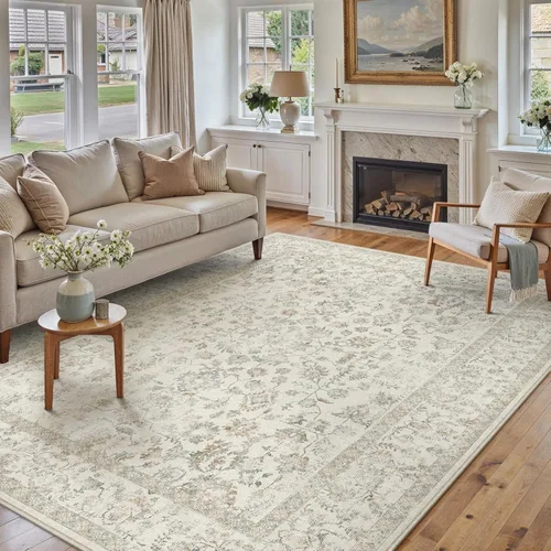 Vista 129 de PureCozy Alfombra de área beige de 2 x 3 pulgadas, lavable, vintage, pequeña, para entrada, cocina, suave, retro, floral, de pelo bajo, tapete