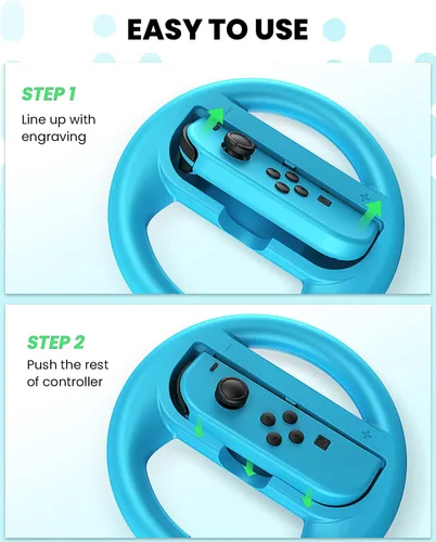 Vista 7 de VOYEE Steering Wheel Compatible with Nintendo Switch Wheel, Family Use Accessories Compatible with Switch JoyCon Controllers, 2 Pack (Blue and Red)