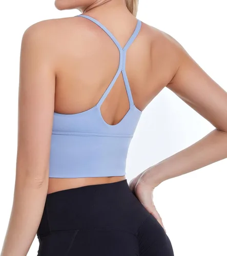 Vista 6 de MATHACINO Sports Bras Longline Fitness Crop Tops Tank Yoga Running Shirts V-Neck Spaghetti Strappy Workout Yoga Bra
