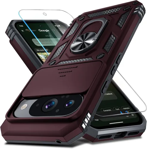 Vista 46 de Janmitta - Funda compatible con Google Pixel 9 Pro XL con cubierta deslizante para lente de cámara incorporada + protector de pantalla + soporte