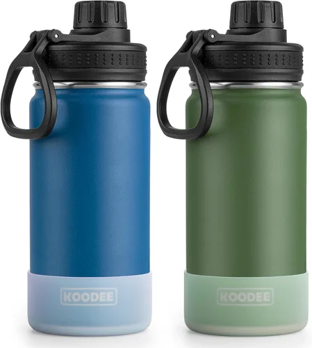 Vista 25 de Koodee Paquete de 2 botellas de agua, de 12 onzas, acero inoxidable, con aislamiento al vacío, con tapa de boquilla a prueba de fugas, color verde