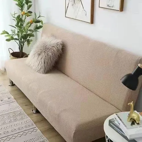 Vista 13 de SAZDFY Funda elástica para futón, tela jacquard suave, protector de muebles a cuadros pequeños, funda universal para sofá con parte inferior Beige