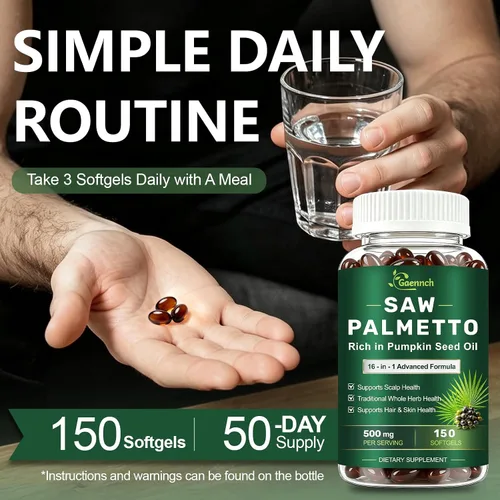 Vista 6 de Saw Palmetto for Men with Pumpkin Seed Oil Prostate Health Supplement