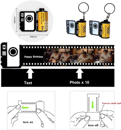 Vista 5 de Llavero personalizado, rollo de película de cámara personalizado con imágenes para mujer