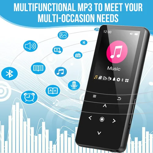 Vista 2 de Reproductor MP3 de 32 GB con Bluetooth 5.0, reproductor de música con altavoz HD integrado para niños, radio FM, grabadora de voz, sonido HiFi