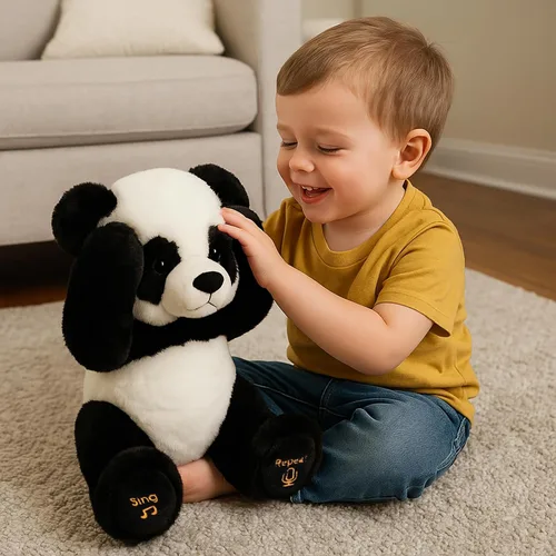 Vista 2 de Oso Panda de Peluche Peek A Boo Interactivo Eléctrico Animal Musical que Canta, Habla y Repite lo que Dices Juguetes de Peluche para Regalos