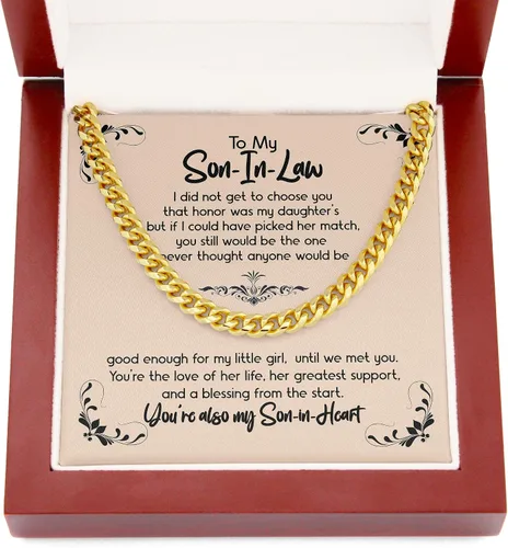 Vista 2 de Collar de cadena cubana para yerno, regalo para él, futuro hijo en la ley, regalo de cumpleaños en el día de la boda, regalo sentimental para hijo