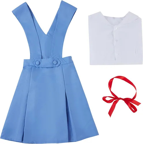 Vista 3 de Weixu Disfraz de cosplay para mujer, uniforme de escuela secundaria, azul, Halloween