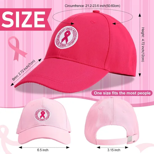 Vista 5 de 24 sombreros de concientización sobre el cáncer de mama, gorras de béisbol de cinta rosa a granel, gorra de béisbol ajustable, sombrero de algodón