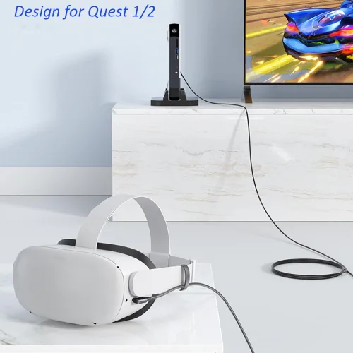 Vista 3 de QCEs Cable de enlace de 16 pies (16.4 ft) compatible con cable Meta/Oculus Quest Link, cable de auriculares USB C a USB C VR con carga rápida