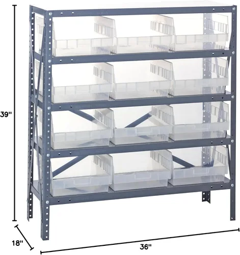 Vista 248 de Quantum QSBU-245BK Heavy Duty Shelving Unit with (7) Shelves and (24) QUS245 Black Bins for Garage Warehouse Storage Distribution 400 lb Load
