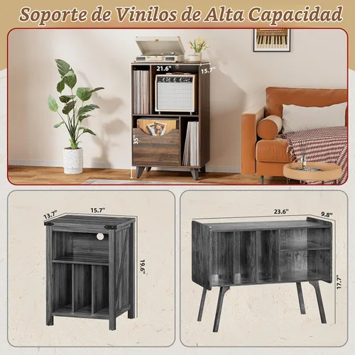 Vista 6 de Bikoney - Soporte para tocadiscos con almacenamiento de vinilo, nogal