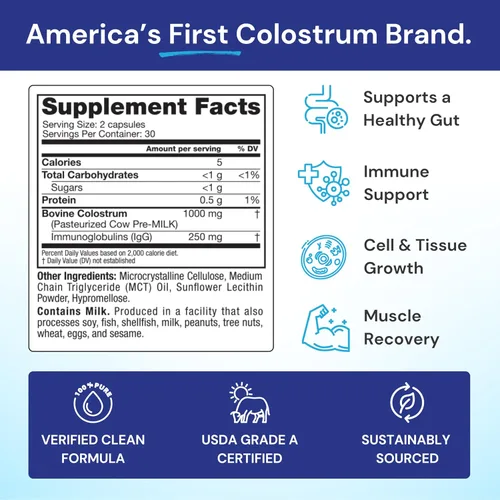 Vista 2 de Symbiotics Calostro 60 cápsulas vegetales - Apoyo inmunológico - Suplemento de lactoferrina y proteína de calostro con inmunoglobulina - 25%