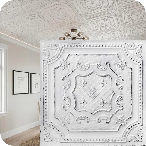 Vista 43 de DCT04 Elizabelthan Shield - Azulejo de techo de PVC de 2 x 2 pies (cubiertas / 200 pies cuadrados), gris pardo antiguo, 50 piezas Antique taupe