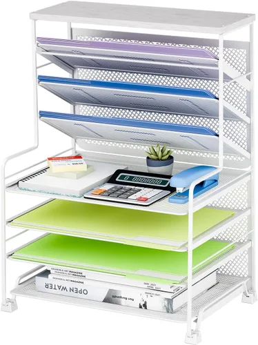 Vista 12 de Simple Trending Organizador de archivos de escritorio de 8 niveles, 1 paquete de bandeja de cartas, organizador de papel, accesorios de escritorio