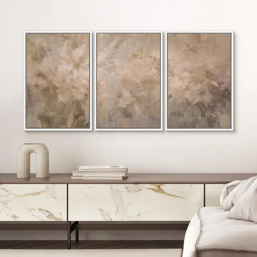 Vista 378 de SIGNWIN Lienzo enmarcado para pared, juego de arte neutro de bosque brumoso, ilustraciones en tono tierra, arte moderno, decorativo, bohemio