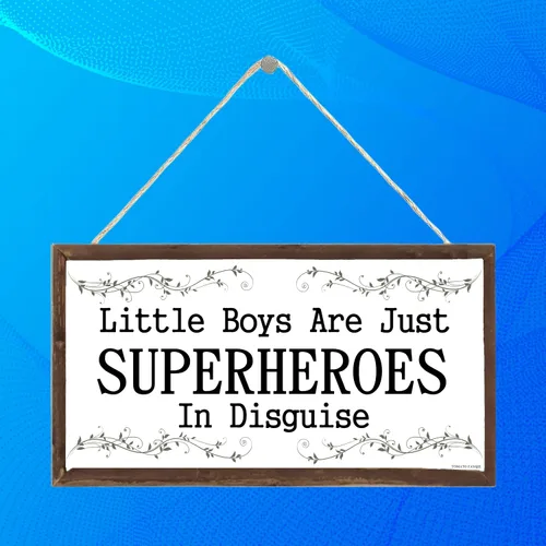 Vista 4 de TOMATO FANQIE Little Boys are Just Superheroes in Disguise, Placa de decoración de habitación de niños de superhéroes, 5 x 10 pulgadas (US-G112)