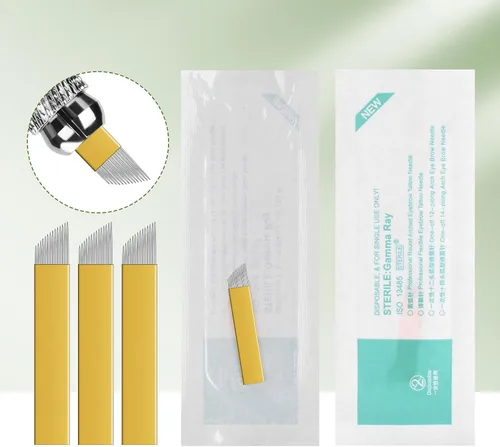 Vista 3 de Atomus Microblading Needles 14 Pin 50pcs Maquillaje Permanente Tatuaje Microblading Cuchillas 14 Agujas para Suministros Microblading, Pluma