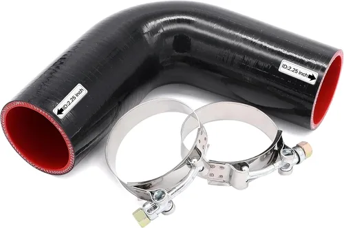 Vista 12 de 90 Grados ID 1 Pulgada (25mm) Manguera de Acoplador Reductor de Silicona Negra, 4 Capas Reforzadas, Longitud de Pata 4 Pulgadas (102mm) con 2