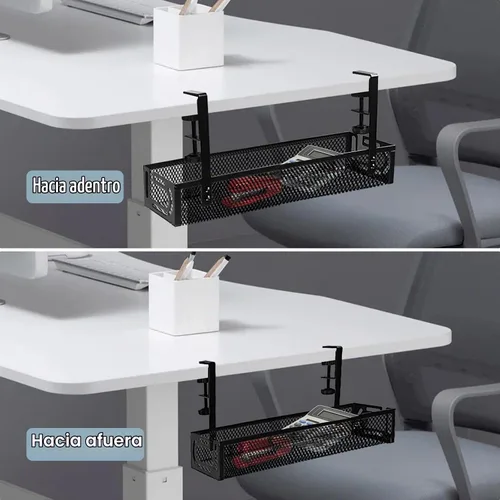 Vista 7 de Bandeja de gestión de cables para debajo del escritorio, gestión de cables debajo del escritorio sin taladro, bandeja de gestión de cables con Negro
