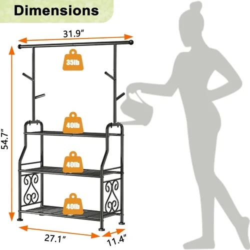 Vista 3 de GIOTORENT Soporte para plantas de interior, estante de metal resistente de 3 niveles para patio e interior, soporte alto para plantas que sostiene