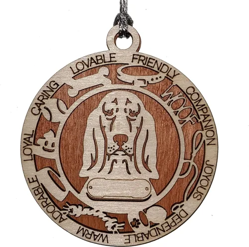 Vista 27 de Adorno de Navidad personalizado para perro Cavalier King Charles Spaniel, redondo de 3 pulgadas, madera cortada con láser de 2 capas, nombre y texto