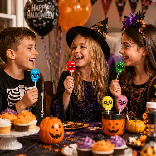 Vista 6 de 12 paletas de caramelo de calavera de Halloween envueltas individualmente de 0.71 oz
