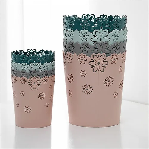 Vista 7 de Emivery 2 cestas de plástico con forma de flor hueca sin tapa, papelera creativa, papelera (rosa, M+S)