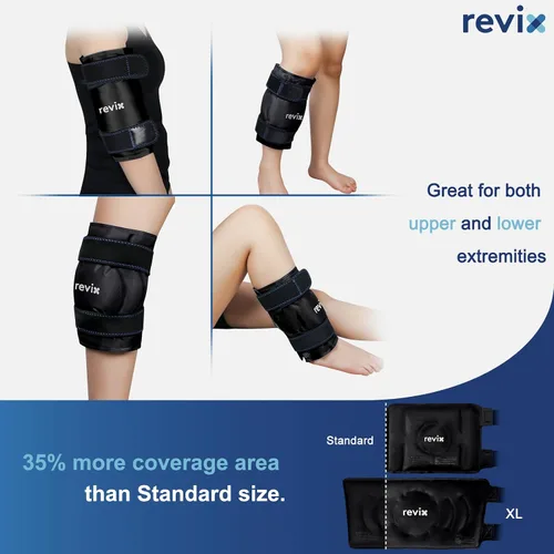 Vista 6 de REVIX Paquete de hielo XL para recuperación de reemplazo de rodilla, envoltura de hielo con compresión fría para molestias y fatiga, paquete frío